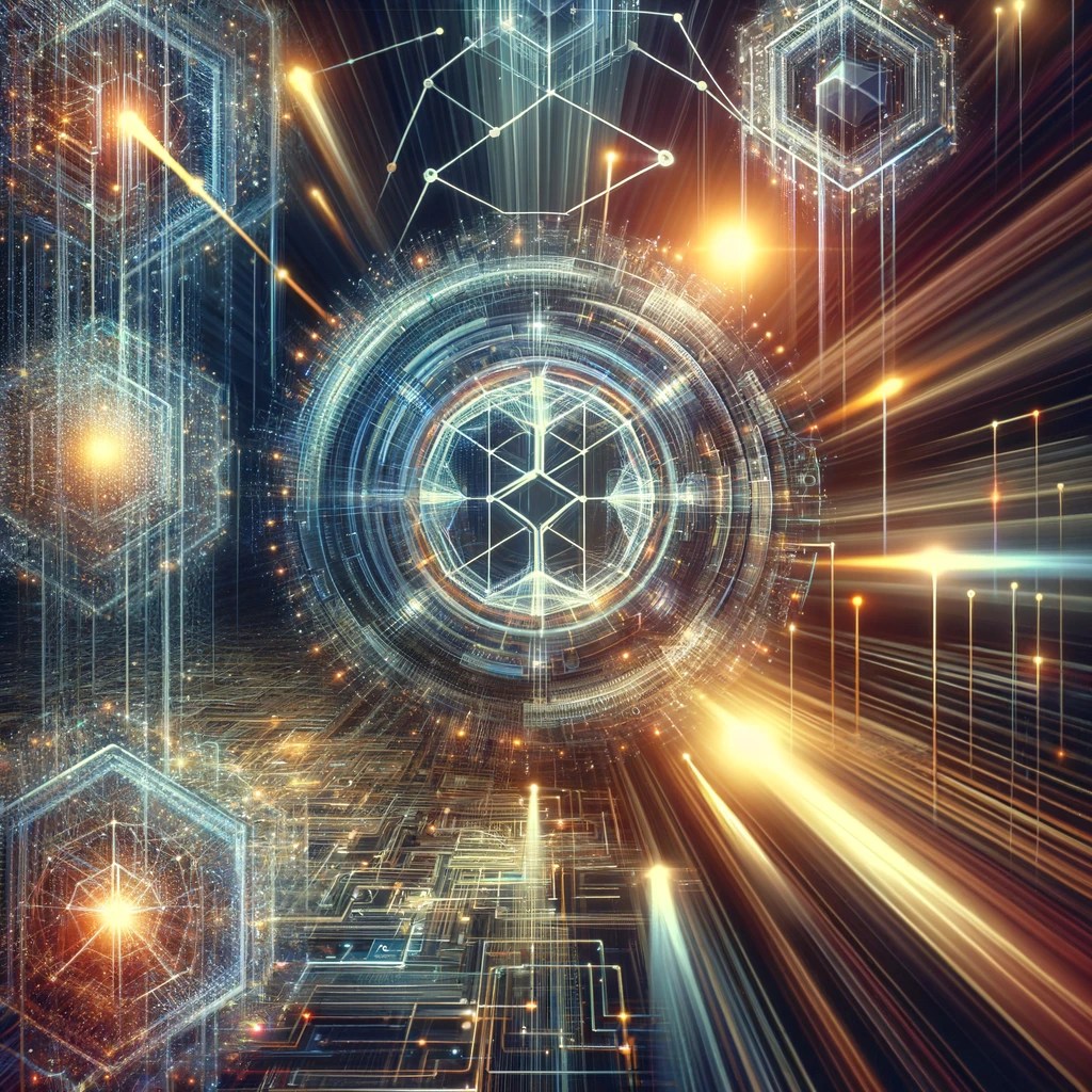 High-speed blockchain network concept with digital nodes and futuristic technology for efficient cryptocurrency transactions, symbolizing innovation like Solana blockchain.