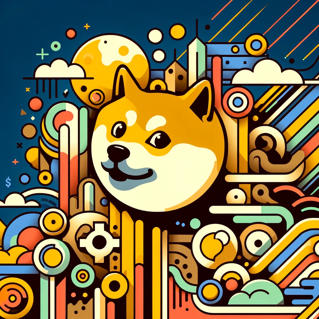 Abstract and playful representation of the Dogecoin community spirit, highlighting themes of humour, digital currency charm, and inclusivity, embodying the fun essence of Dogecoin without specific symbols.
