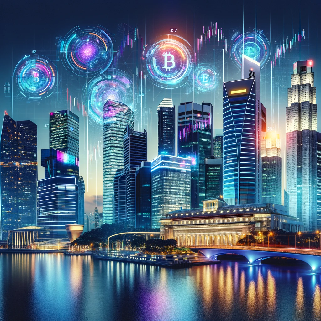 Digital disruption: Futuristic city skyline with cryptocurrency transaction charts overlaid.