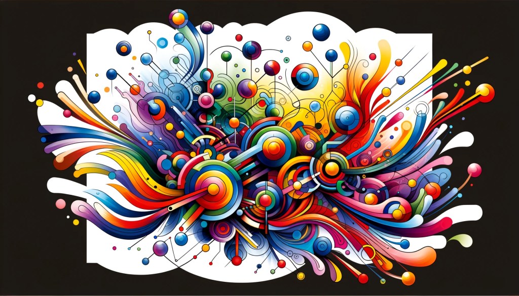 Vibrant illustration of diverse, interconnected shapes symbolizing managing teamwork and collaboration.