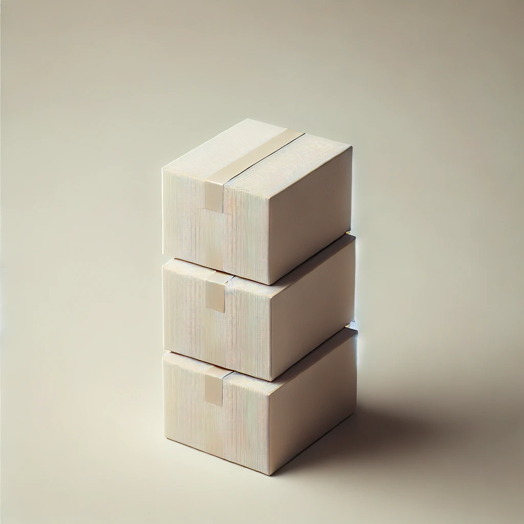 Minimalist image of a small stack of plain packages, representing oversea sales and international shipping.