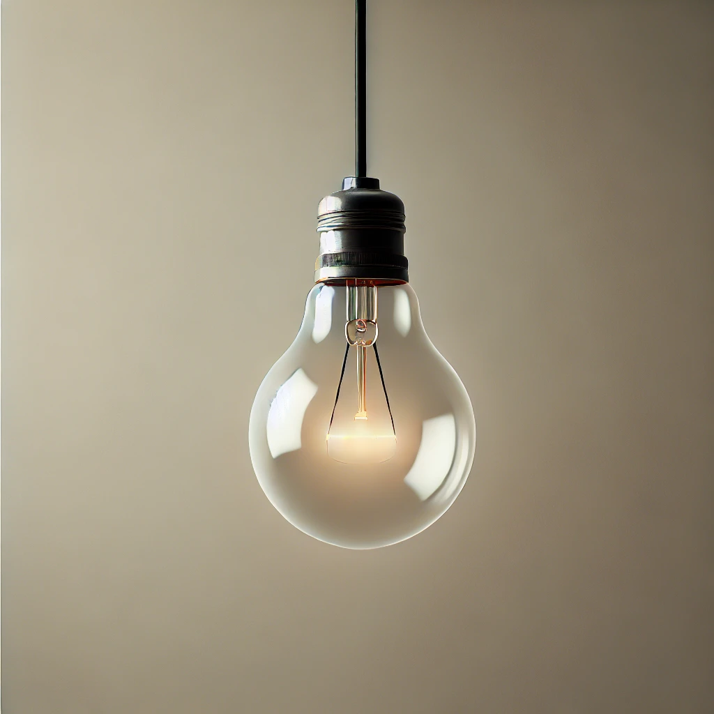 Simple image of a softly glowing lightbulb hanging against a plain background, representing a Startups new idea or innovation