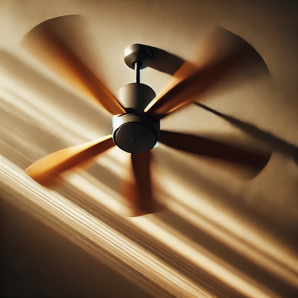 Ceiling fan spinning to reduce cooling costs and improve energy efficiency during summer