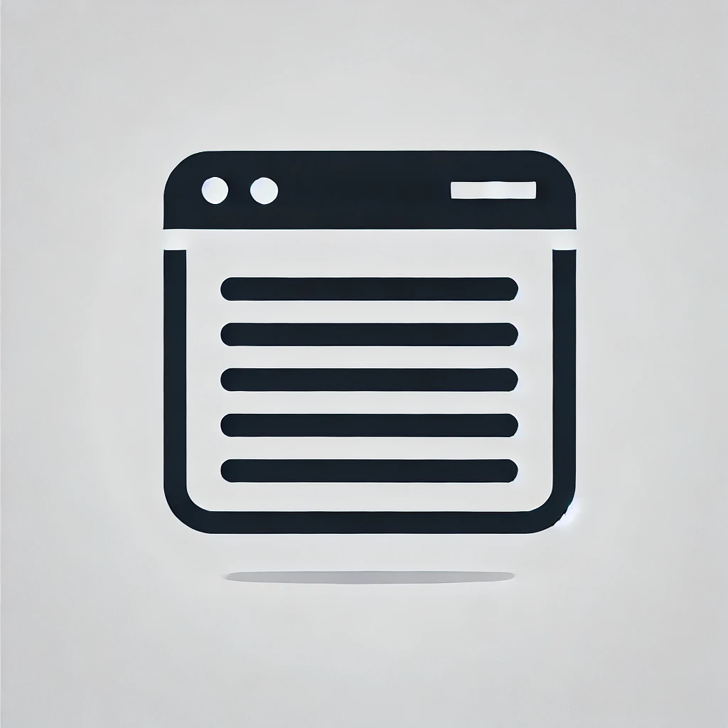 Minimalist icon of a webpage structure highlighting key SEO elements, including a header bar, content lines, and a multimedia block for on-page SEO